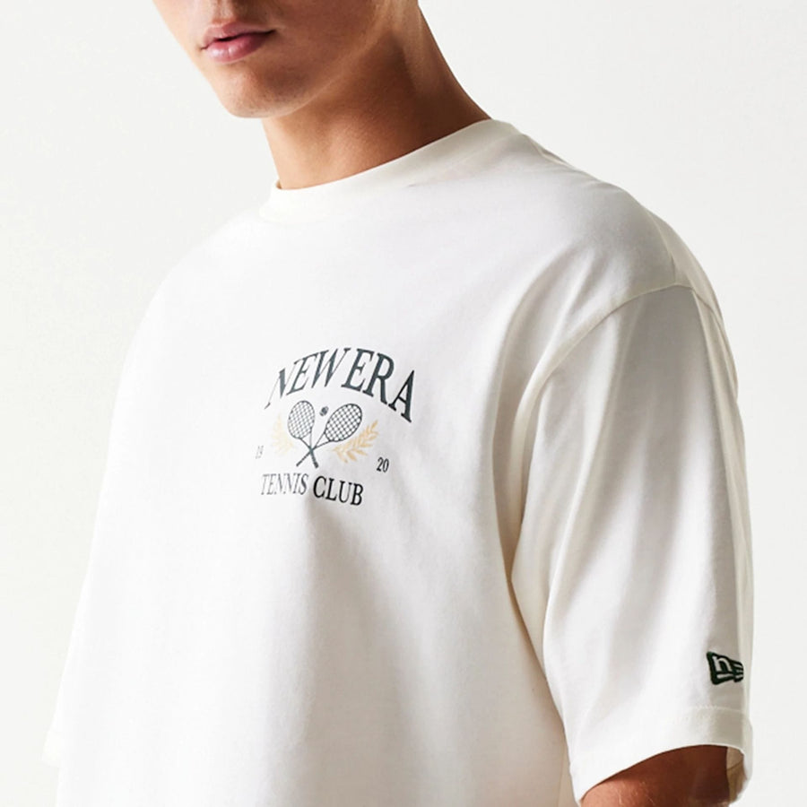 The Male model is wearing New Era Open White Oversized T-Shirt 6