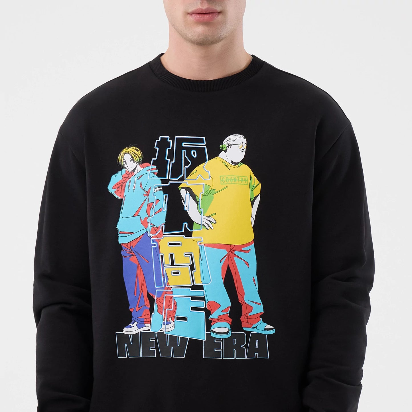 The Male model is wearing Sakamoto Days Netflix Black Crew Neck Sweater 3
