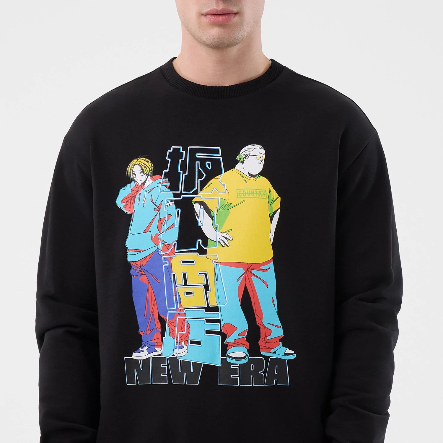 The Male model is wearing Sakamoto Days Netflix Black Crew Neck Sweater 3