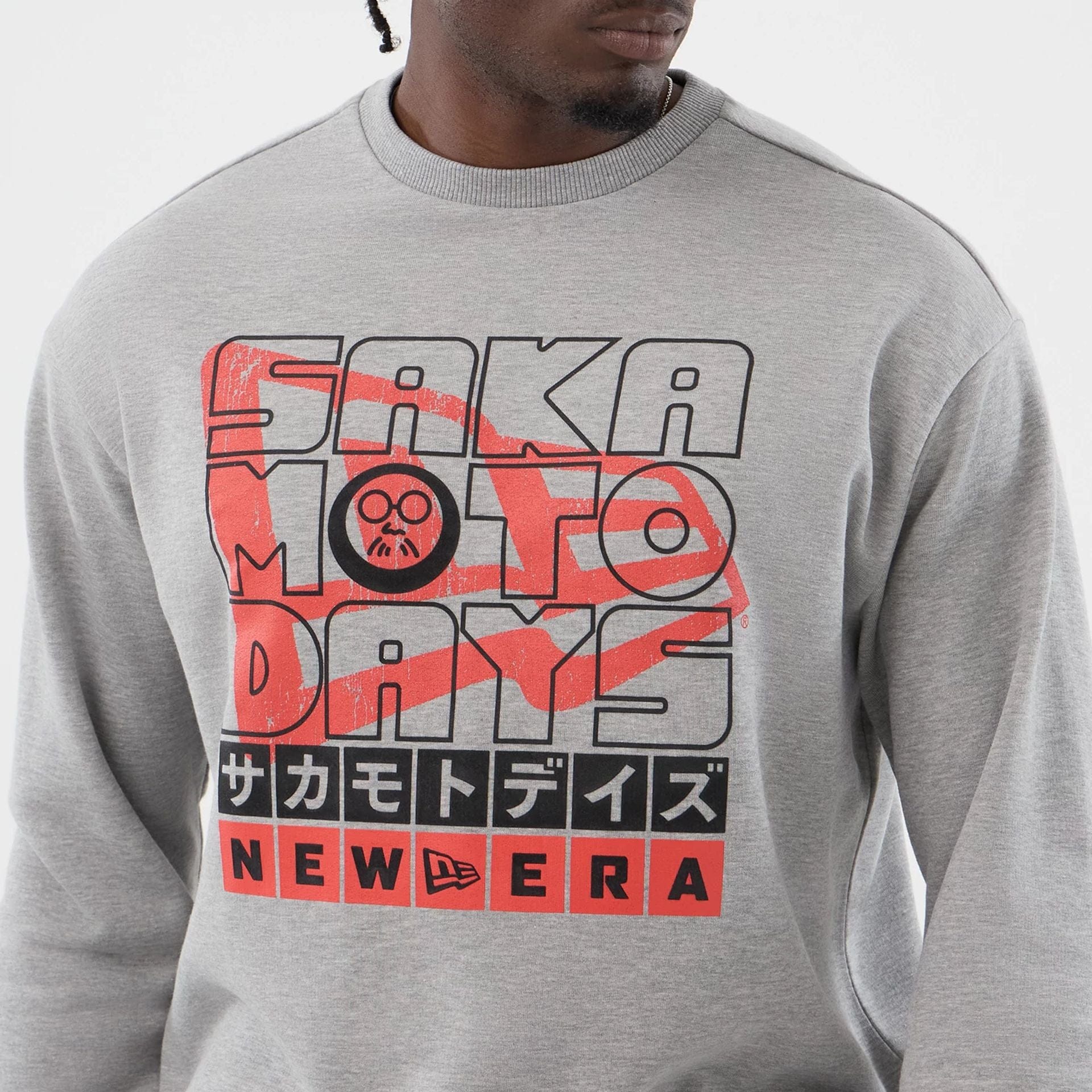 The Male model is wearing Sakamoto Days Netflix Grey Crew Neck Sweater  3