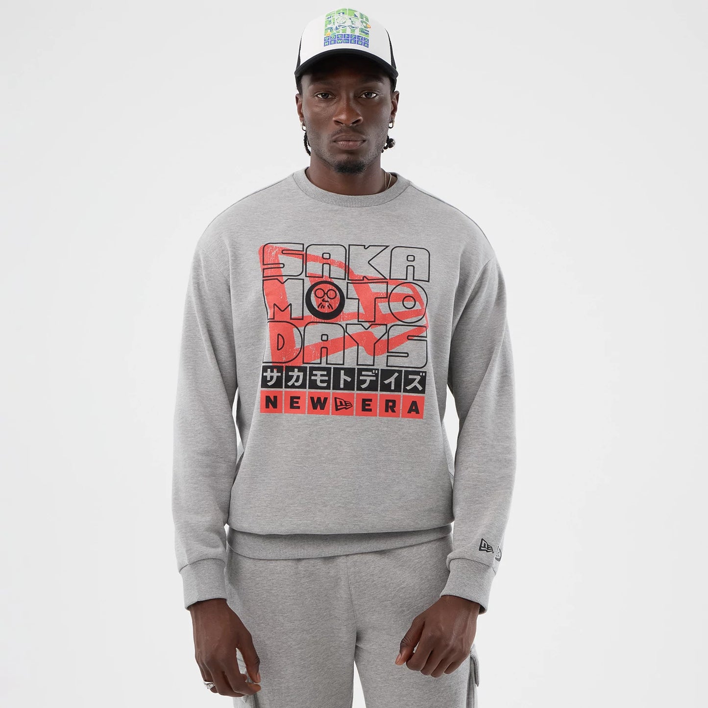 The Male model is wearing Sakamoto Days Netflix Grey Crew Neck Sweater 1