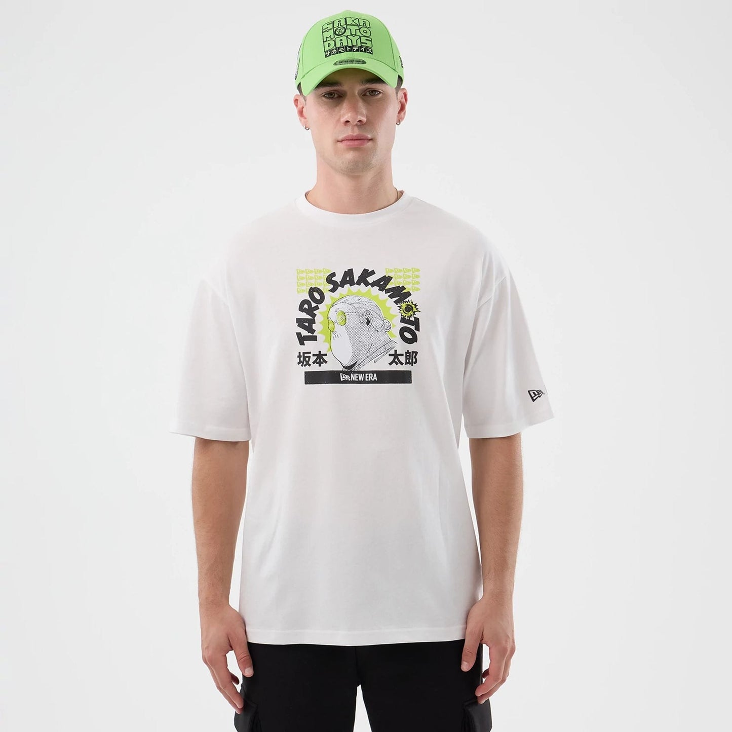 The Male model is wearing Sakamoto Days Netflix White T-Shirt  1