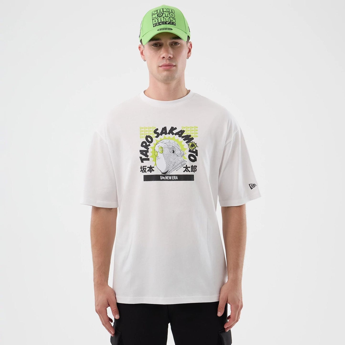 The Male model is wearing Sakamoto Days Netflix White T-Shirt  1