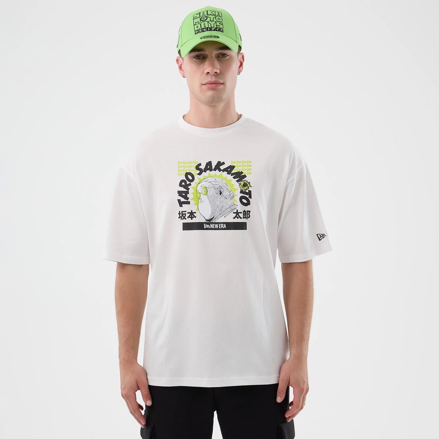 The Male model is wearing Sakamoto Days Character Graphic Netflix White T-Shirt 1