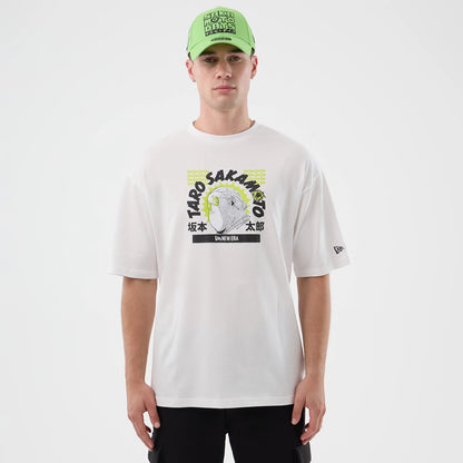 The Male model is wearing Sakamoto Days Character Graphic Netflix White T-Shirt 1