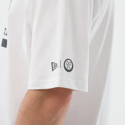 The Male model is wearing Sakamoto Days Character Graphic Netflix White T-Shirt 5