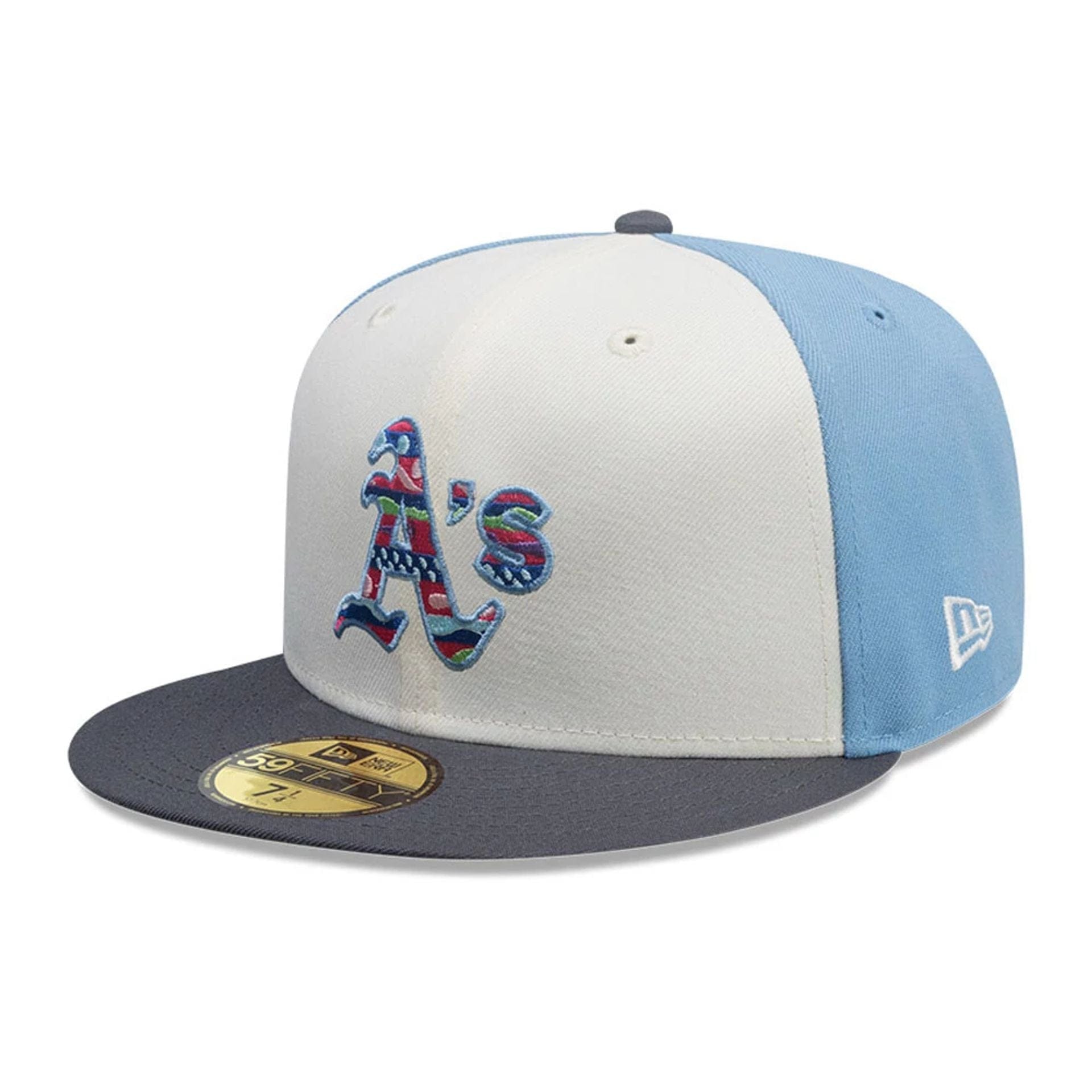 This is a Oakland Athletics MLB City Element Guatemala Pastel Blue 59FIFTY Fitted Cap 1