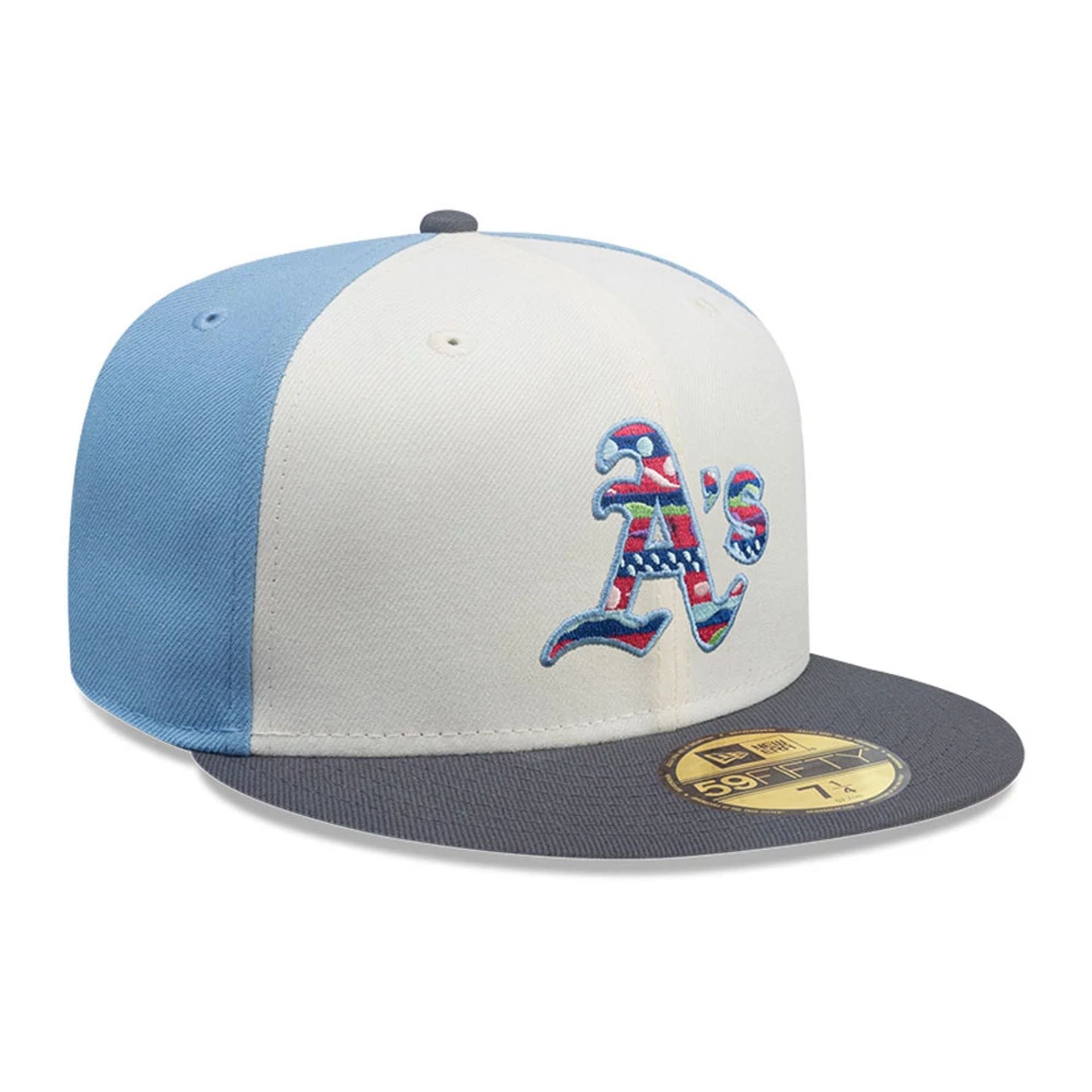 This is a Oakland Athletics MLB City Element Guatemala Pastel Blue 59FIFTY Fitted Cap 4