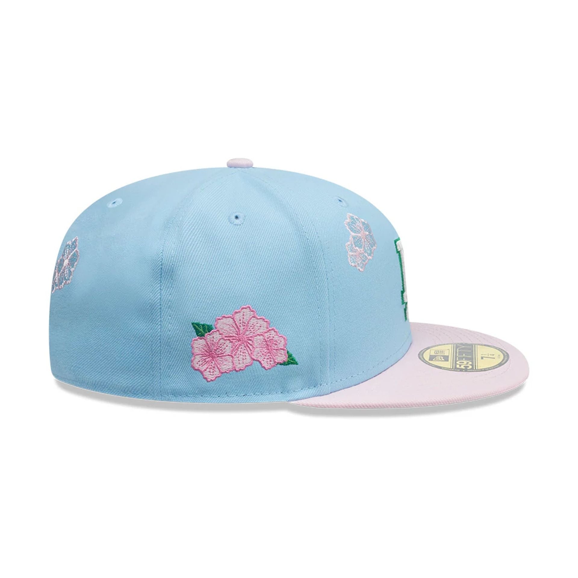 This is a LA Dodgers MLB City Element Dominican Republic Pastel Blue 59FIFTY Fitted Cap 6