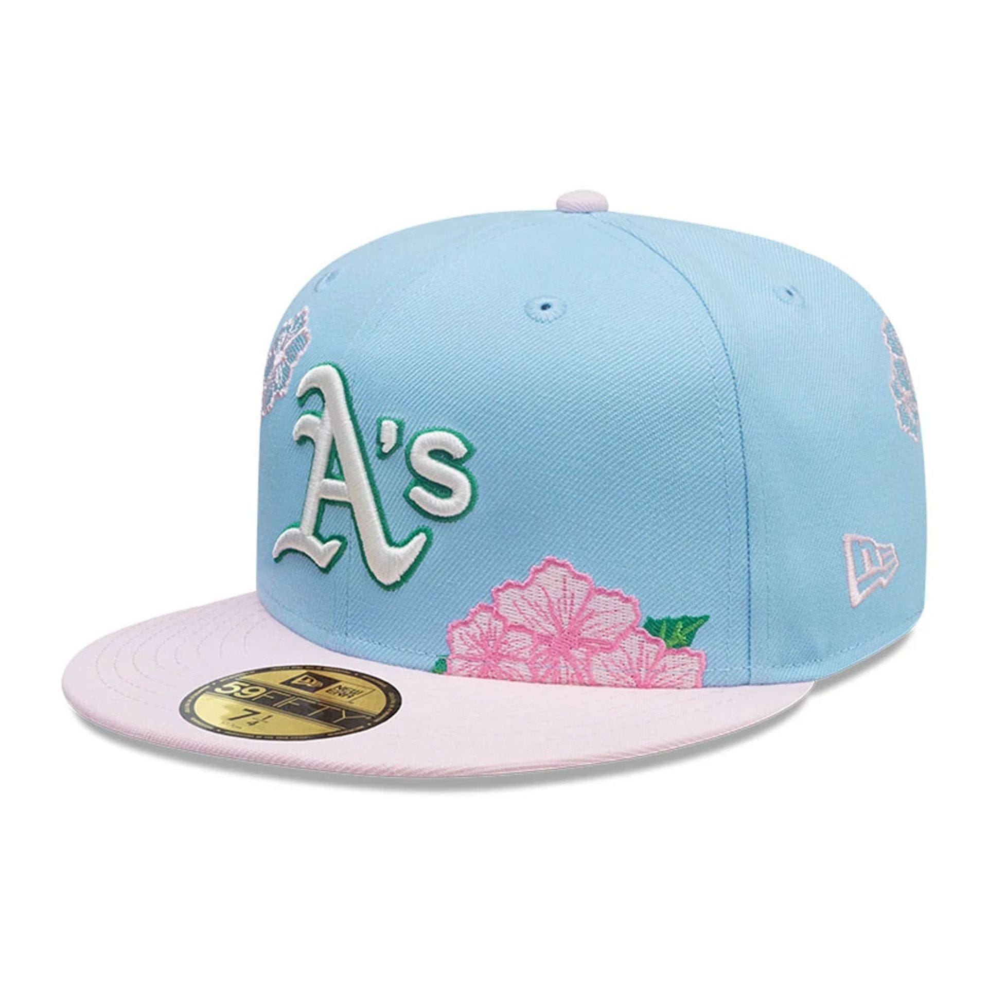 This is a Oakland Athletics MLB City Element Dominican Republic Pastel Blue 59FIFTY Fitted Cap 1