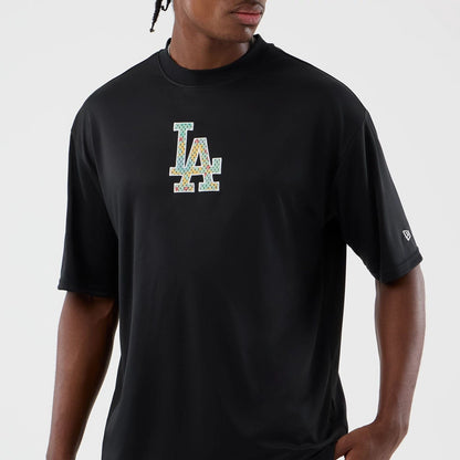 The Male model is wearing LA Dodgers MLB Mesh Infill Black Oversized T-Shirt 5
