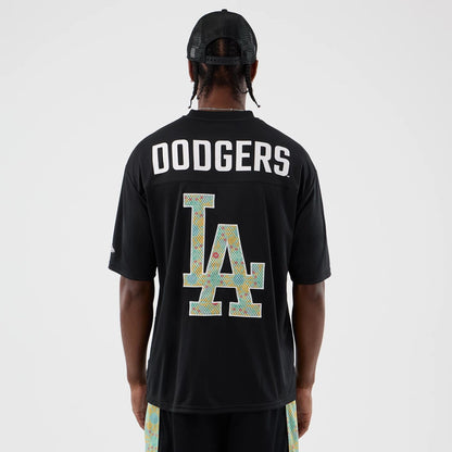 The Male model is wearing LA Dodgers MLB Mesh Infill Black Oversized T-Shirt 2
