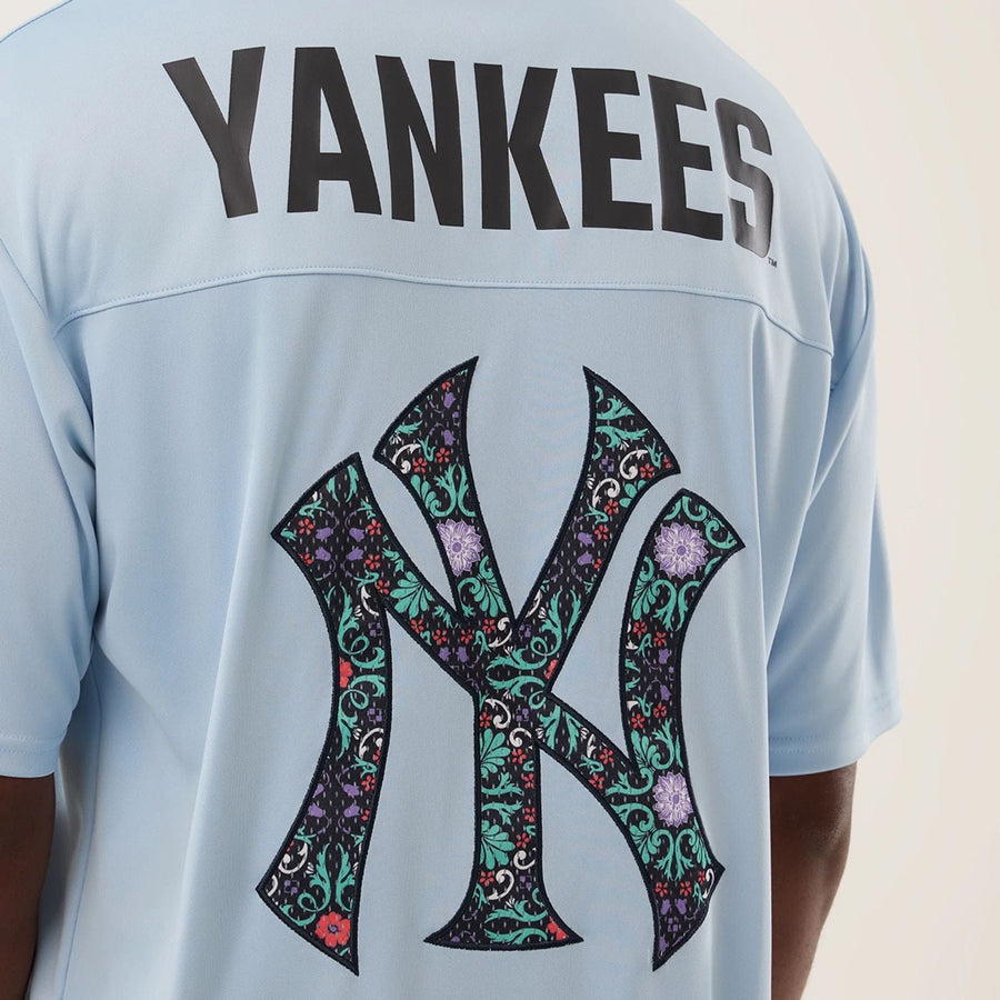 The Male model is wearing New York Yankees MLB Mesh Infill Pastel Blue Oversized T-Shirt 5