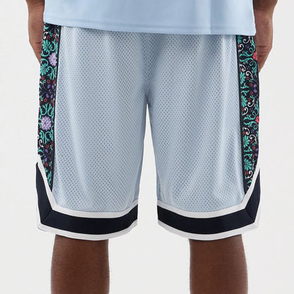 The Male model is wearing New York Yankees MLB Mesh Pastel Blue Mesh Shorts 5