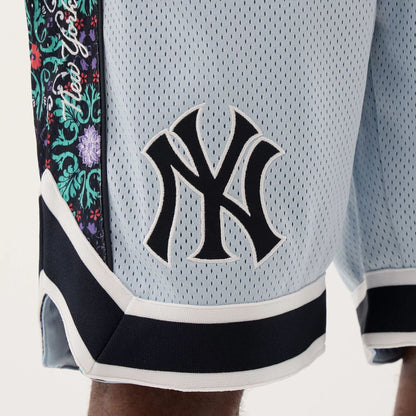 The Male model is wearing New York Yankees MLB Mesh Pastel Blue Mesh Shorts 7