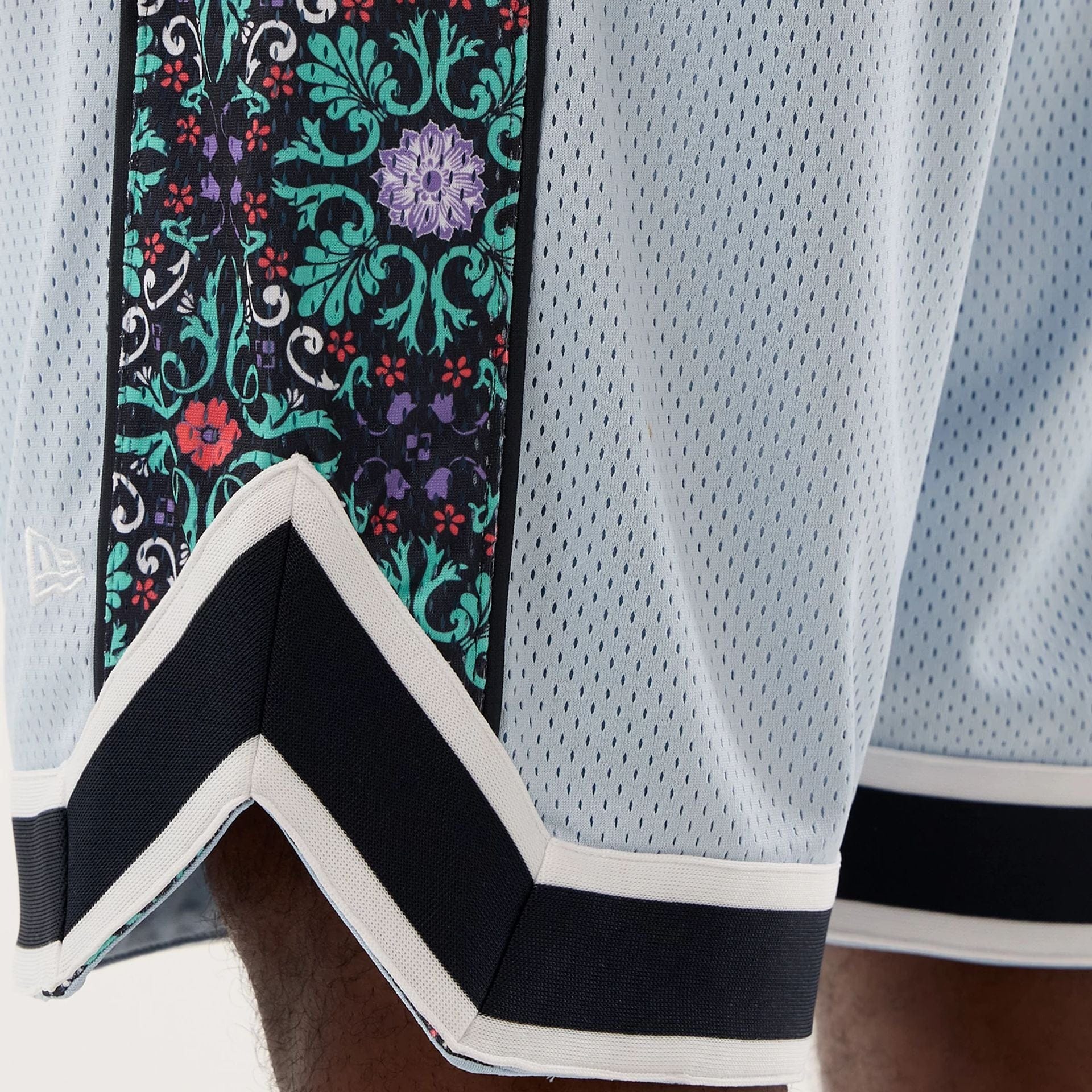 The Male model is wearing New York Yankees MLB Mesh Pastel Blue Mesh Shorts 4