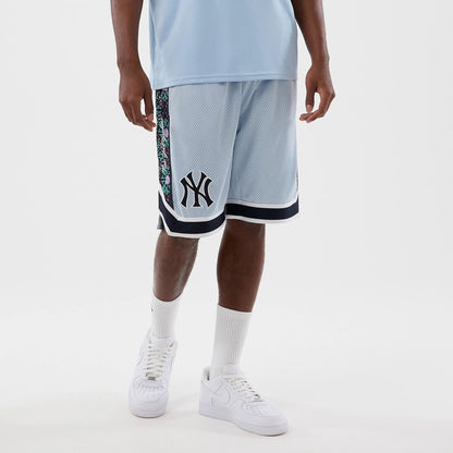 The Male model is wearing New York Yankees MLB Mesh Pastel Blue Mesh Shorts 8