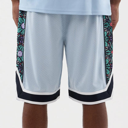 The Male model is wearing New York Yankees MLB Mesh Pastel Blue Mesh Shorts 5