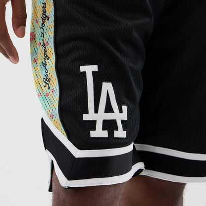 The Male model is wearing LA Dodgers MLB Mesh Black Mesh Shorts 3