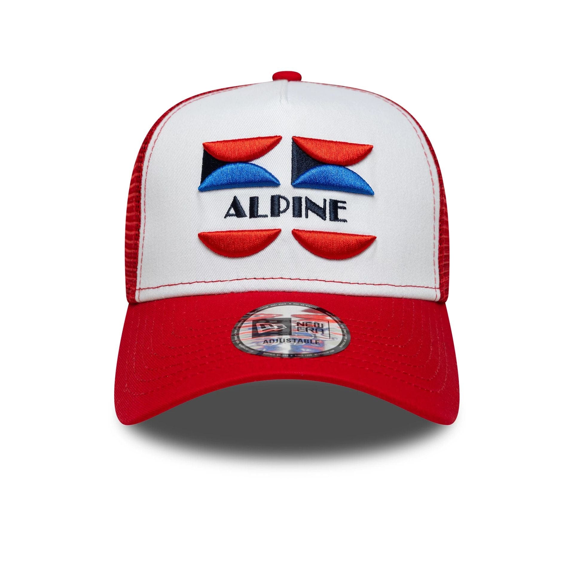 This is a Alpine Racing Patch Front Red 9FORTY A-Frame Trucker Adjustable Cap 2