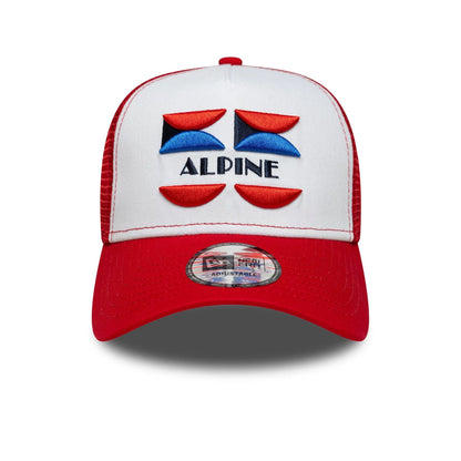 This is a Alpine Racing Patch Front Red 9FORTY A-Frame Trucker Adjustable Cap 2