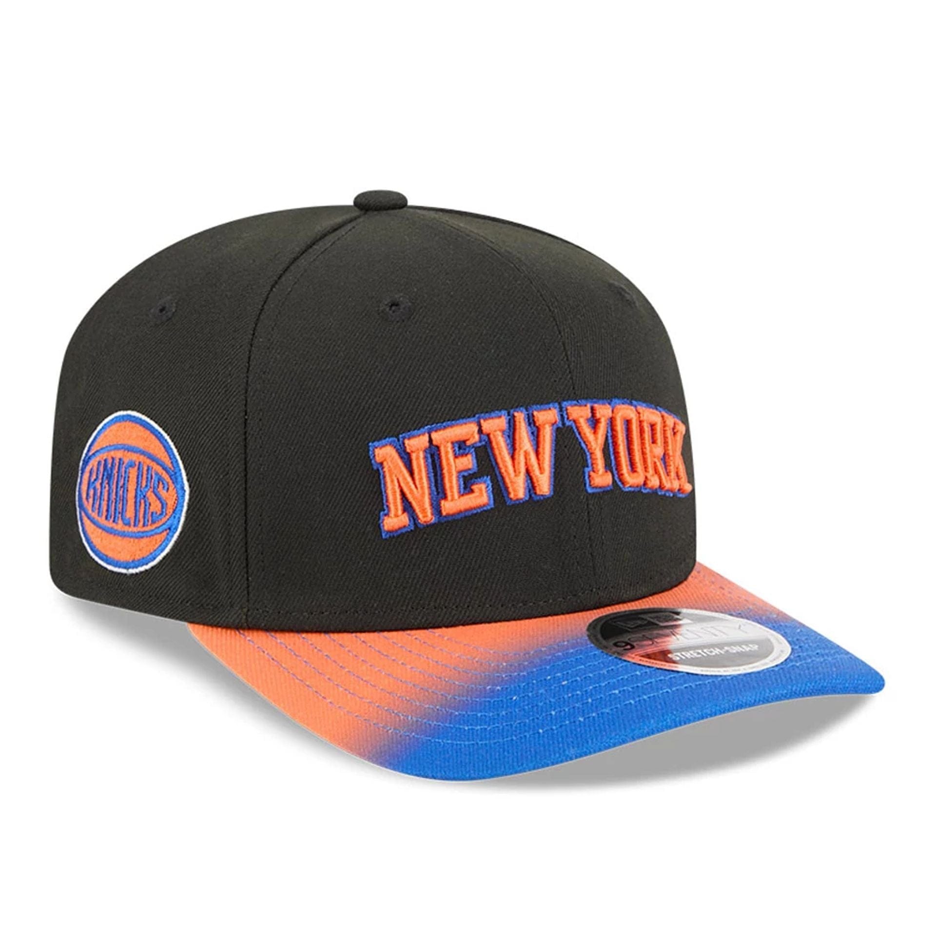 This is a New York Knicks NBA Statement Black  9SEVENTY Stretch Snap Adjustable Cap 1