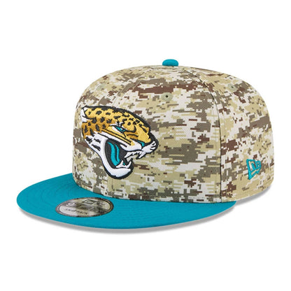 This is a Jacksonville Jaguars NFL Salute To Service 2025 Turquoise 9FIFTY Snapback Adjustable Cap 4