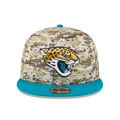 This is a Jacksonville Jaguars NFL Salute To Service 2025 Turquoise 9FIFTY Snapback Adjustable Cap 3