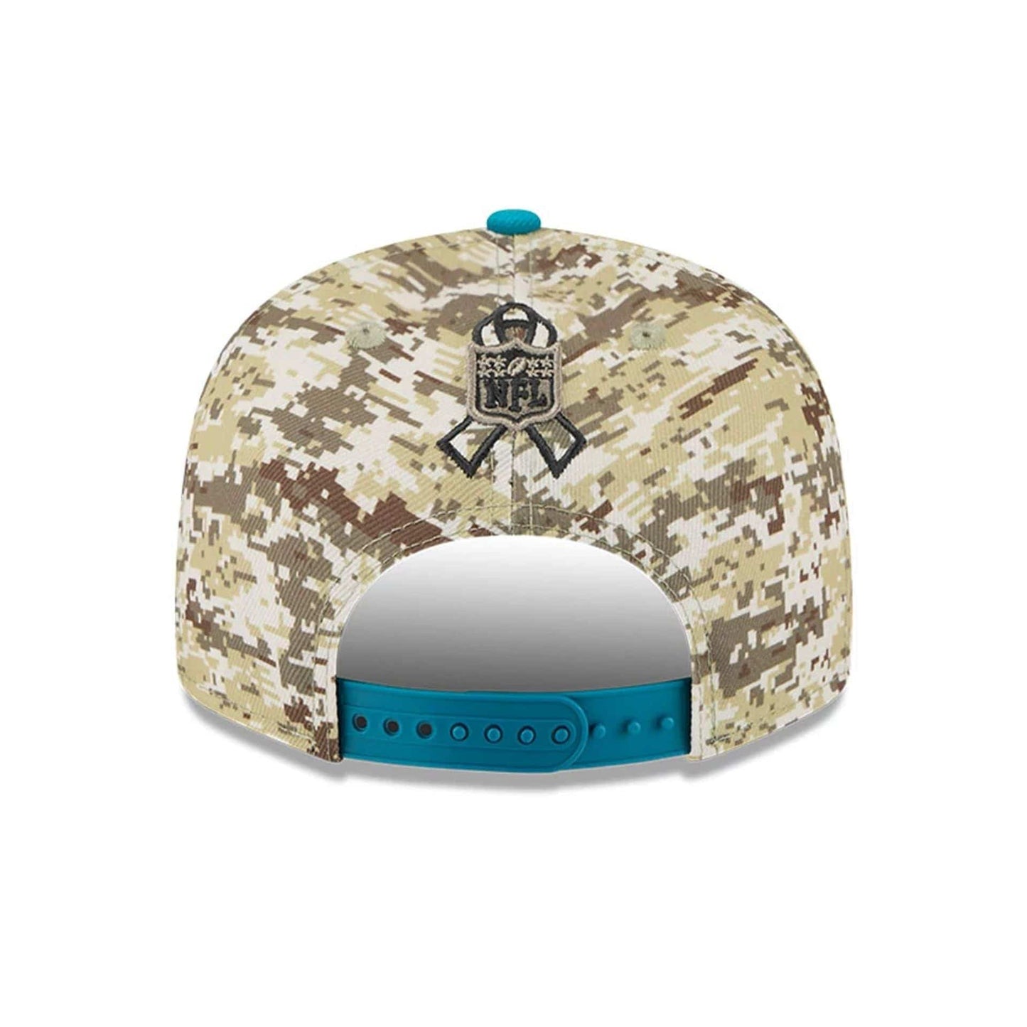 This is a Jacksonville Jaguars NFL Salute To Service 2025 Turquoise 9FIFTY Snapback Adjustable Cap 5