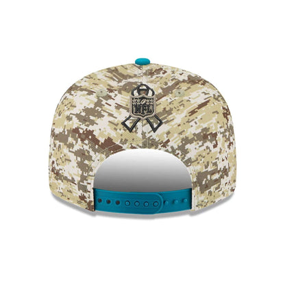 This is a Jacksonville Jaguars NFL Salute To Service 2025 Turquoise 9FIFTY Snapback Adjustable Cap 5