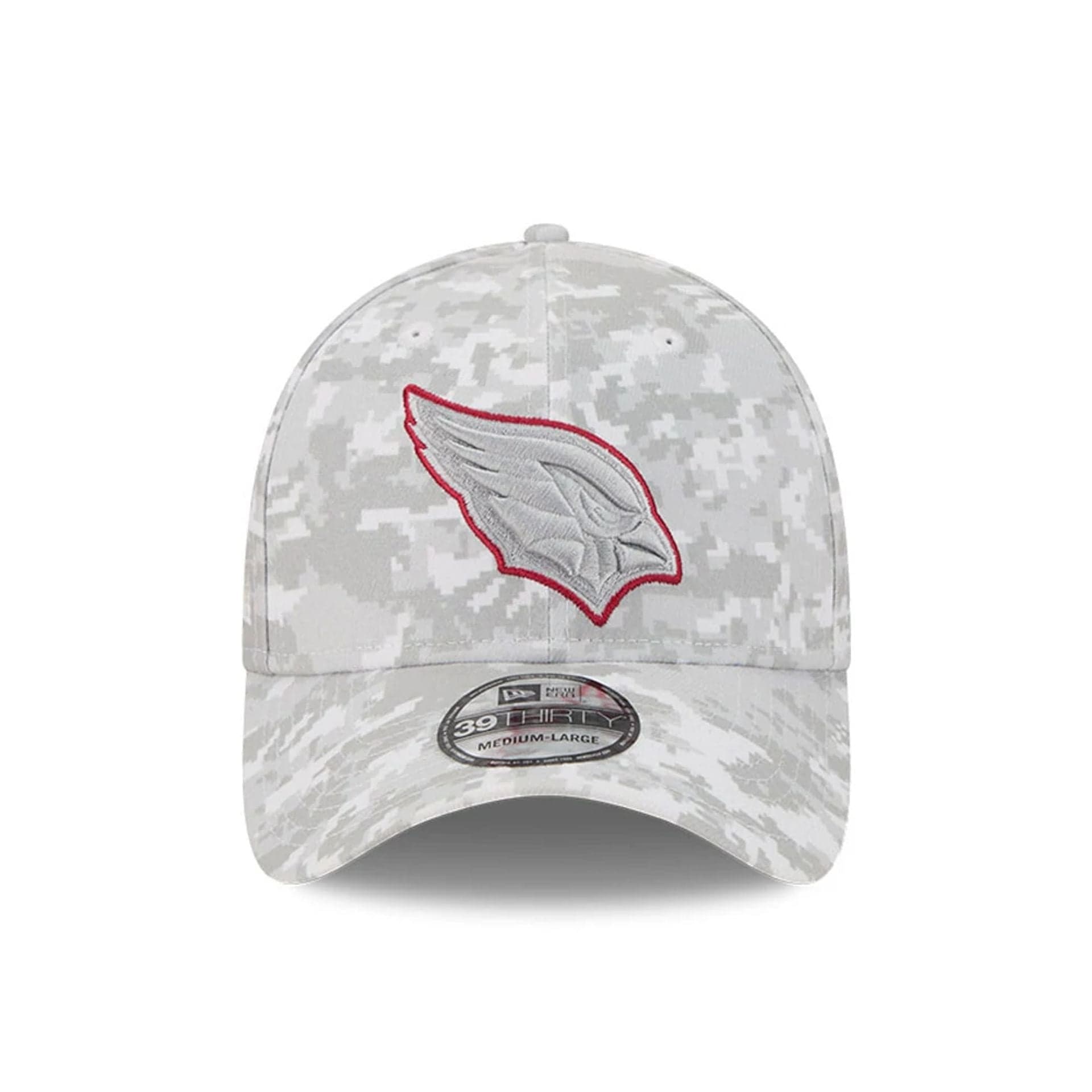 This is a Arizona Cardinals NFL Salute To Service 2025 Grey Camo 39THIRTY Stretch Fit Cap 3