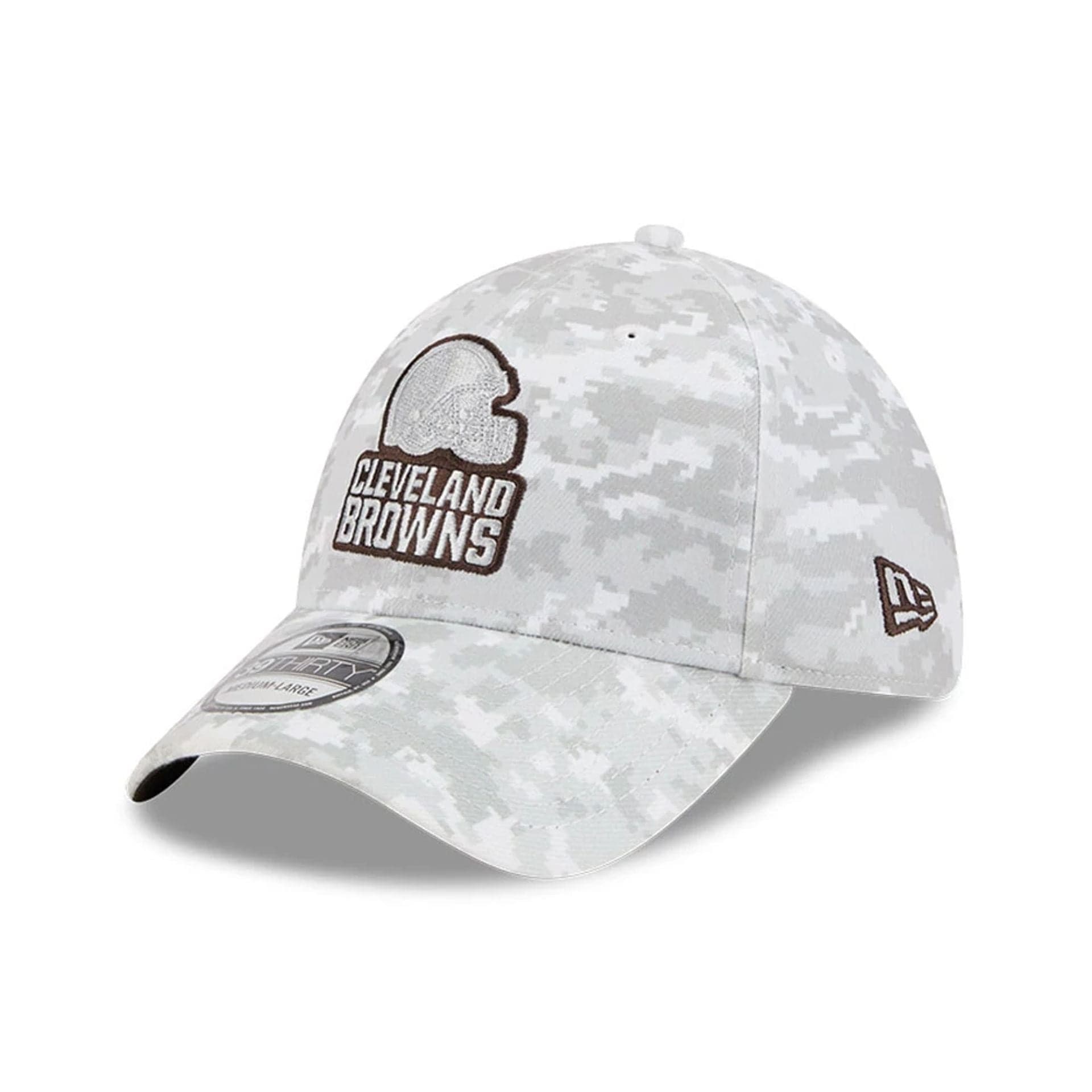 This is a Cleveland Browns NFL Salute To Service 2025 Grey Camo 39THIRTY Stretch Fit Cap 4