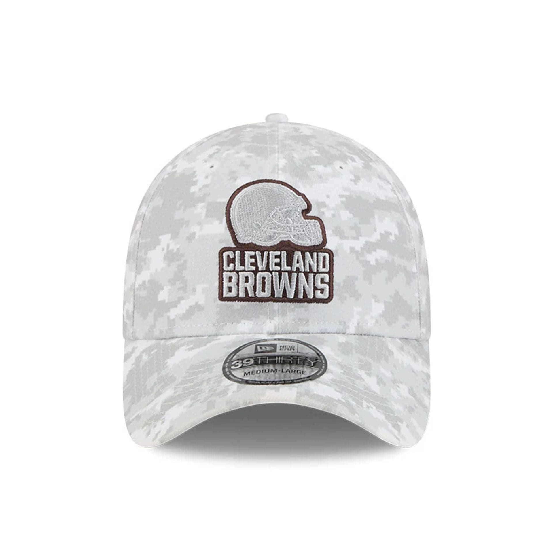 This is a Cleveland Browns NFL Salute To Service 2025 Grey Camo 39THIRTY Stretch Fit Cap 3