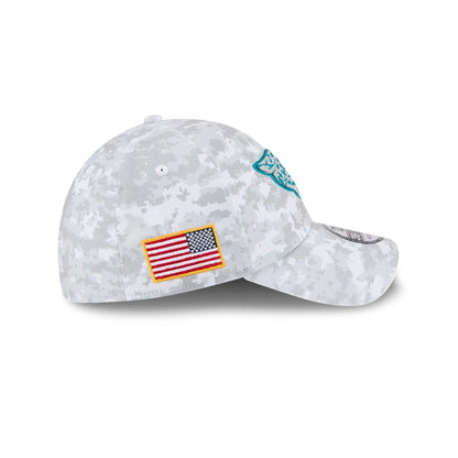 This is a Jacksonville Jaguars NFL Salute To Service 2025 Grey Camo 39THIRTY Stretch Fit Cap 6