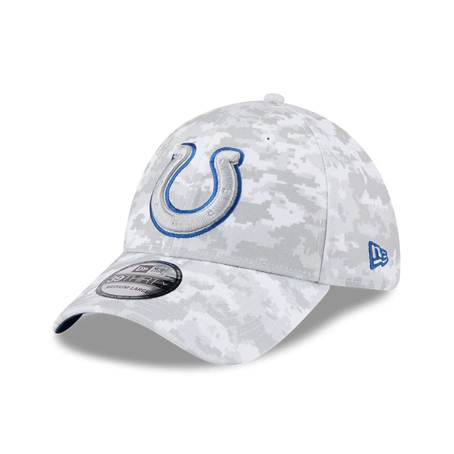 This is a Indianapolis Colts NFL Salute To Service 2025 Grey Camo 39THIRTY Stretch Fit Cap 4