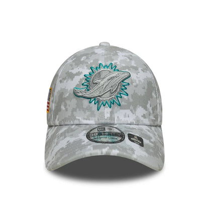This is a Miami Dolphins NFL Salute To Service 2025 Grey Camo 39THIRTY Stretch Fit Cap 4