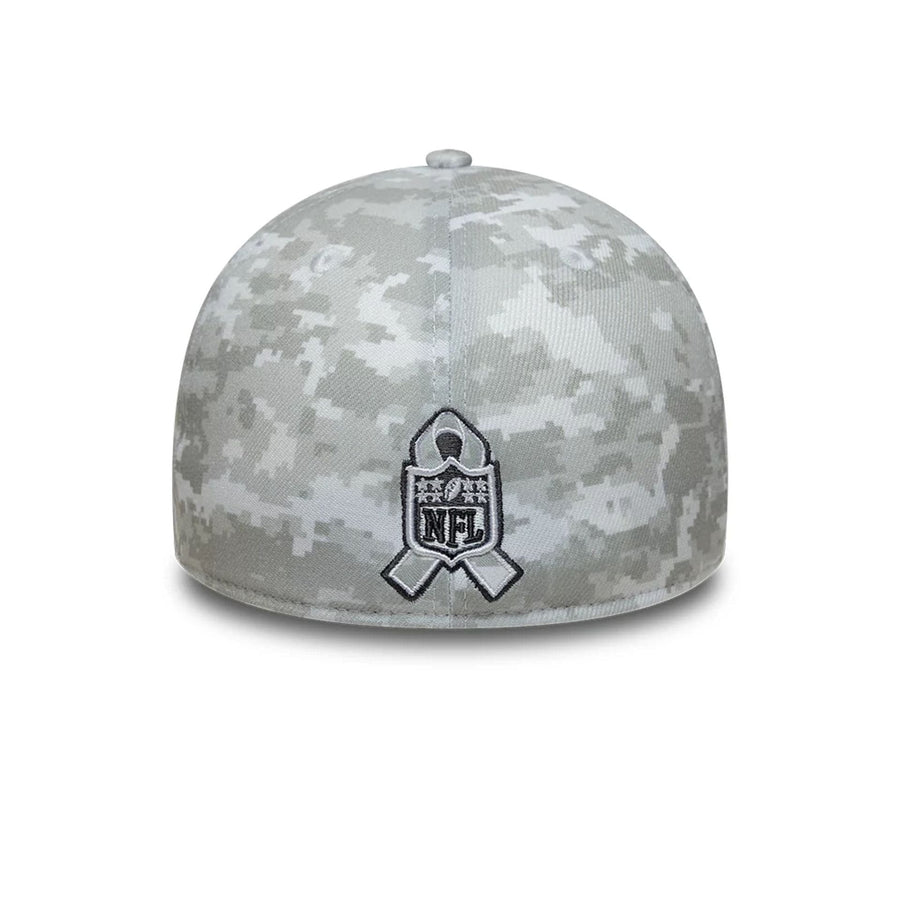 This is a Miami Dolphins NFL Salute To Service 2025 Grey Camo 39THIRTY Stretch Fit Cap 3