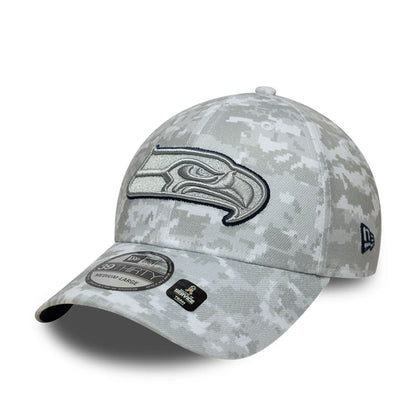 This is a Seattle Seahawks NFL Salute To Service 2025 Grey Camo 39THIRTY Stretch Fit Cap 8