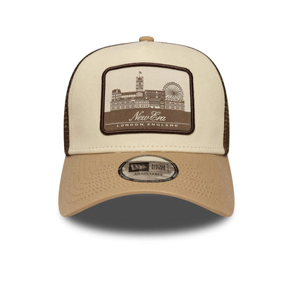 This is a New Era London Light Beige 9FORTY A-Frame Trucker Adjustable Cap 2
