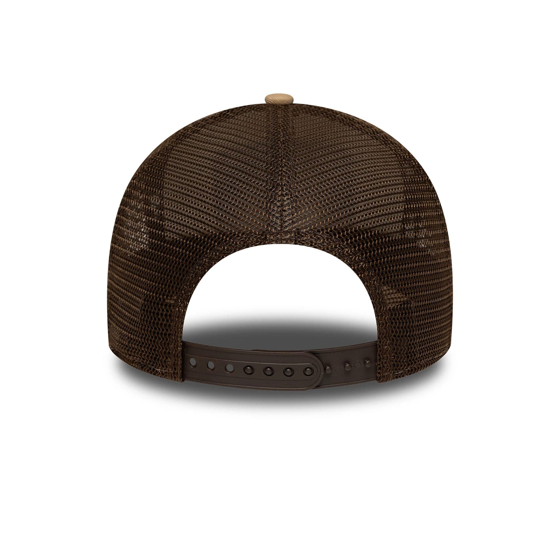 This is a New Era London Light Beige 9FORTY A-Frame Trucker Adjustable Cap 6