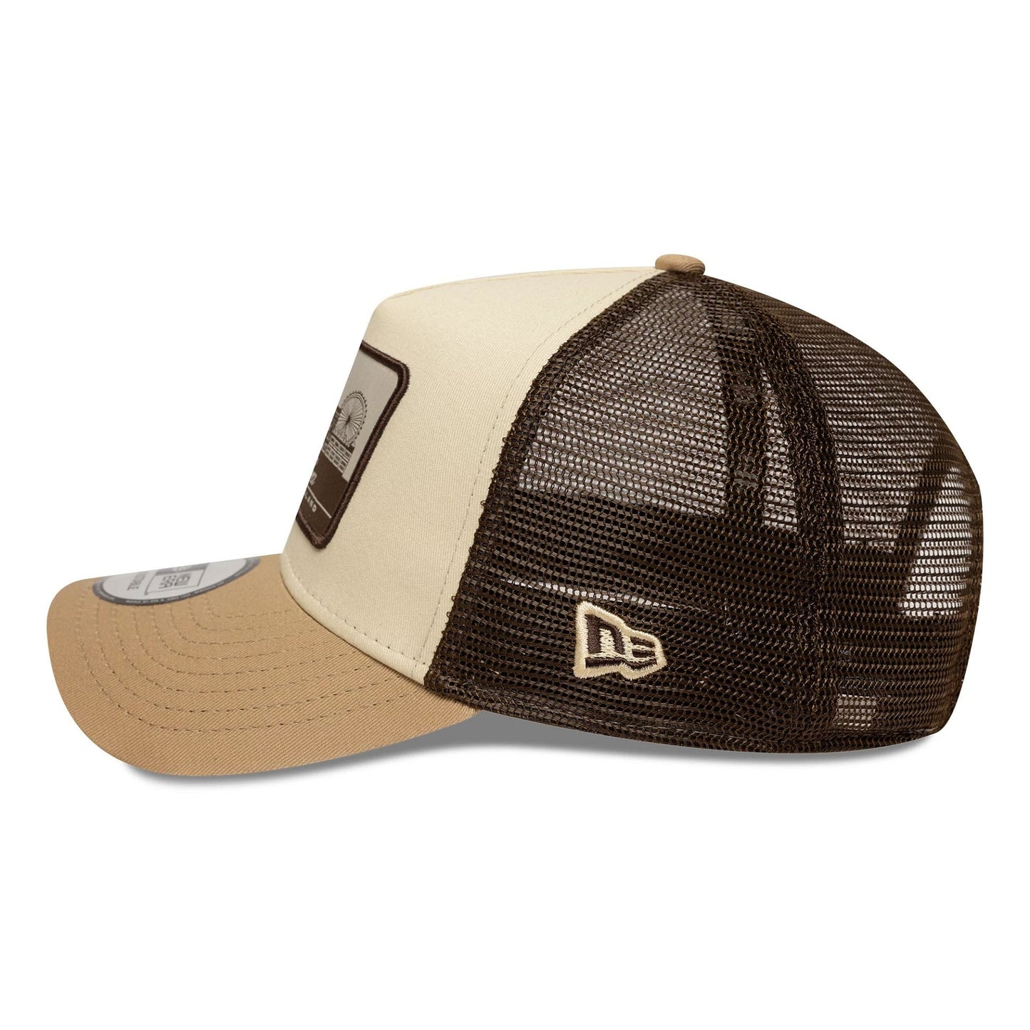 This is a New Era London Light Beige 9FORTY A-Frame Trucker Adjustable Cap 4