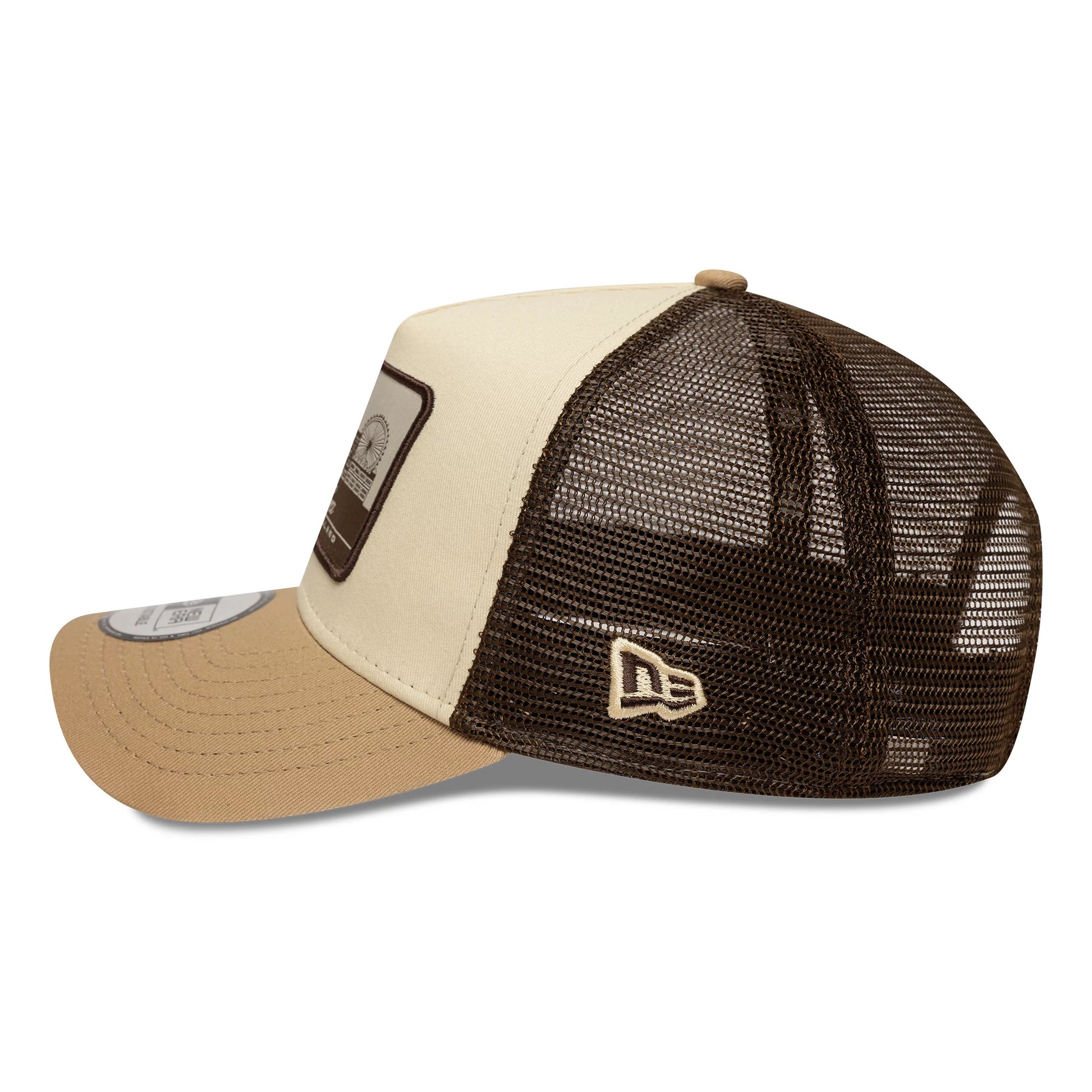 This is a New Era London Light Beige 9FORTY A-Frame Trucker Adjustable Cap 4
