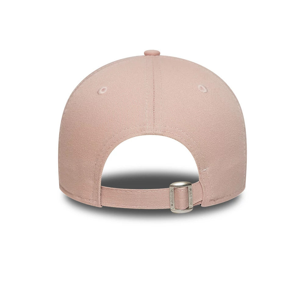 New York Yankees Womens MLB Washed Pastel Pink New Era 9TWENTY Adjustable Cap, rear view showing the structured pastel pink crown with an adjustable strap and clasp closure, no back logo.