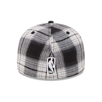 This is a Chicago Bulls NBA Grunge Style Plaid Black Retro Crown 59FIFTY Fitted Cap 6