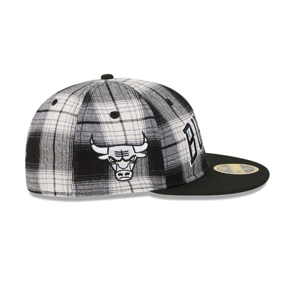 This is a Chicago Bulls NBA Grunge Style Plaid Black Retro Crown 59FIFTY Fitted Cap 4