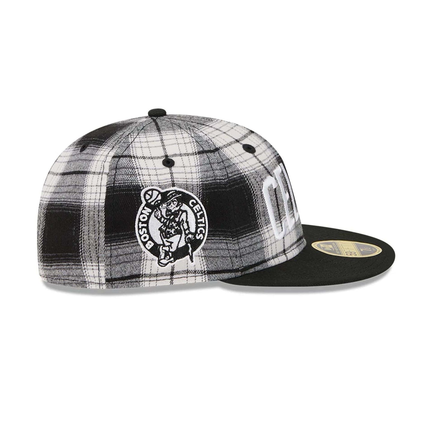 This is a Boston Celtics NBA Grunge Style Plaid Black Retro Crown 59FIFTY Fitted Cap 4
