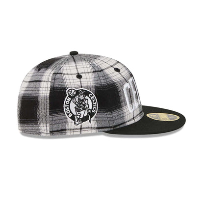 This is a Boston Celtics NBA Grunge Style Plaid Black Retro Crown 59FIFTY Fitted Cap 4