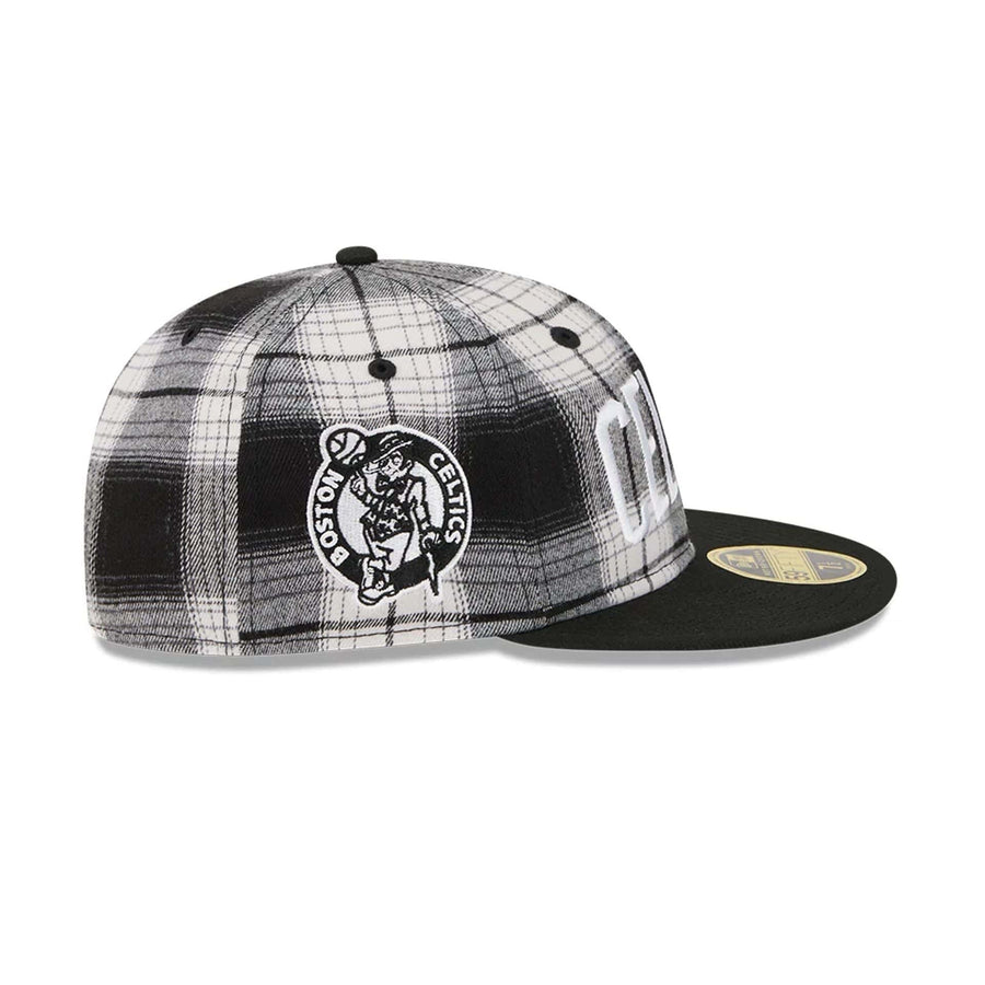 This is a Boston Celtics NBA Grunge Style Plaid Black Retro Crown 59FIFTY Fitted Cap 4