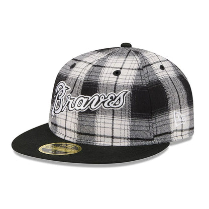 This is a Atlanta Braves MLB Grunge Style Plaid Black Retro Crown 59FIFTY Fitted Cap 3