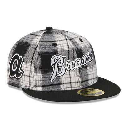 This is a Atlanta Braves MLB Grunge Style Plaid Black Retro Crown 59FIFTY Fitted Cap 1
